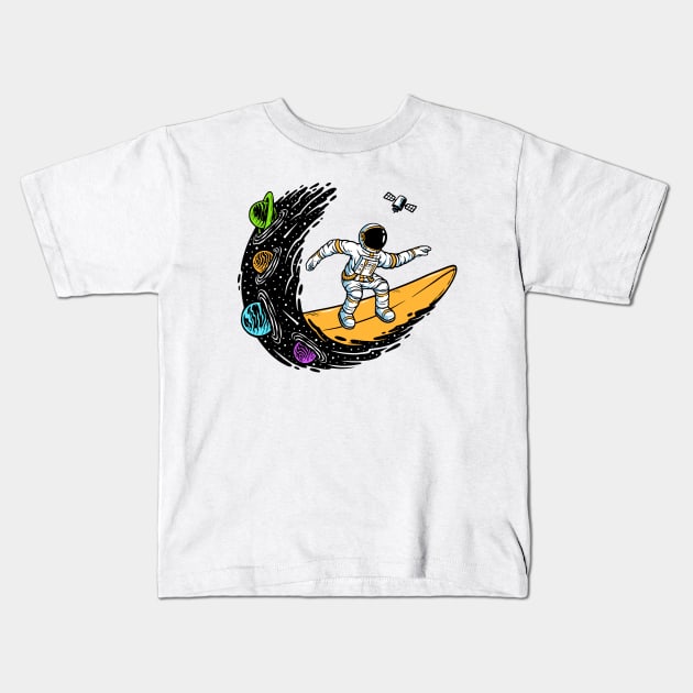 Surfing Universe Illustration Kids T-Shirt by Mako Design 